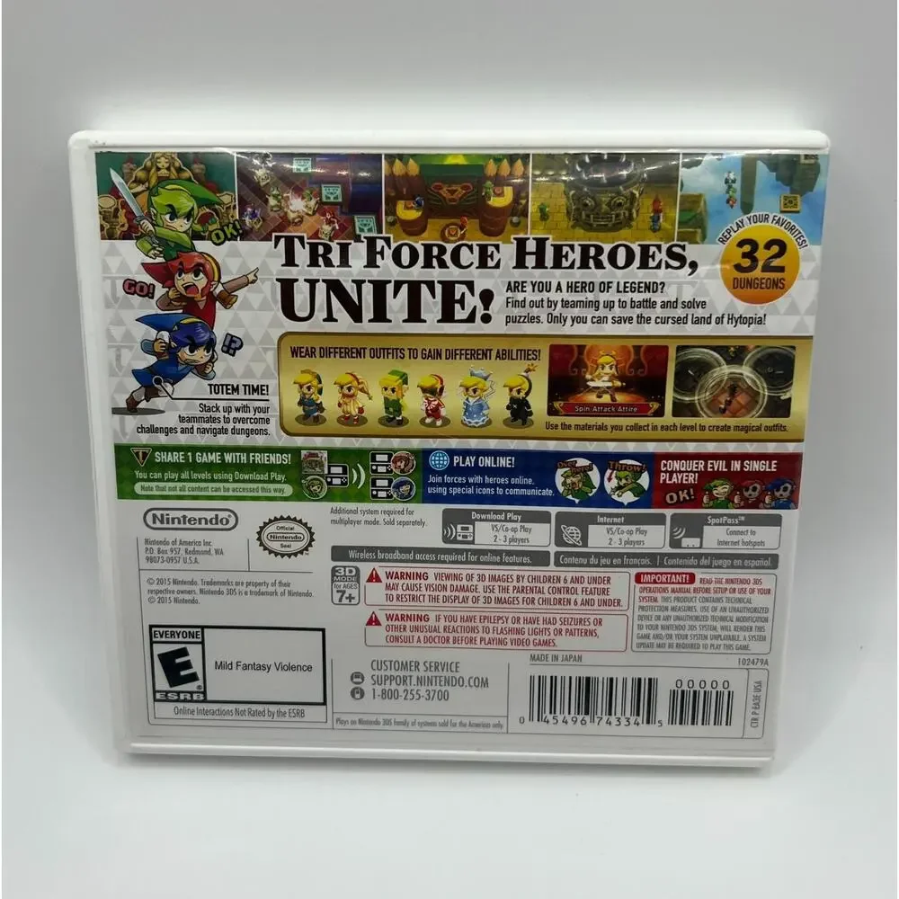 The Legend of Zelda Tri Force Heroes Nintendo 3DS CIB Complete w/ Manual Tested
